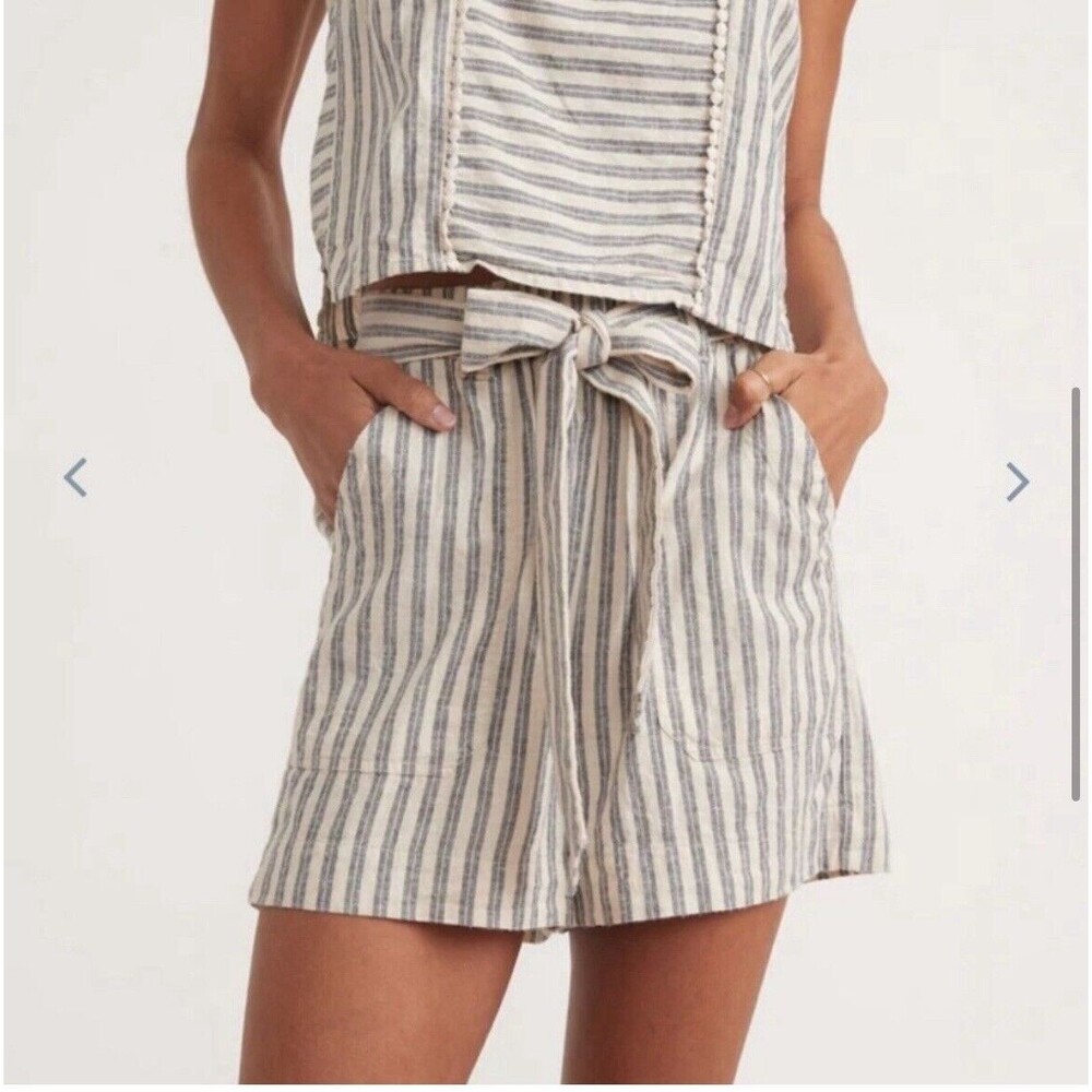 Marine Layer Sz S Karleigh Belted Shorts In India Ink White Double Stripe Hemp - Picture 4 of 15